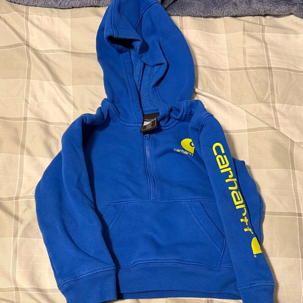 Carhartt Kids Royal Blue Hooded Sweatshirt with Yellow Logo